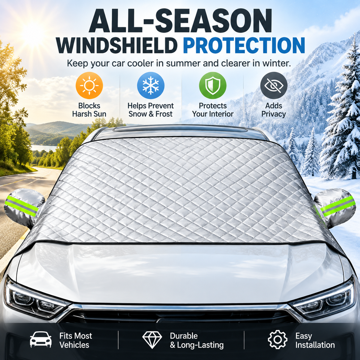 ⭐️ Magnetic Windshield Cover – All-Season Sun, Snow & Frost Protector for Cars, SUVs & Trucks
