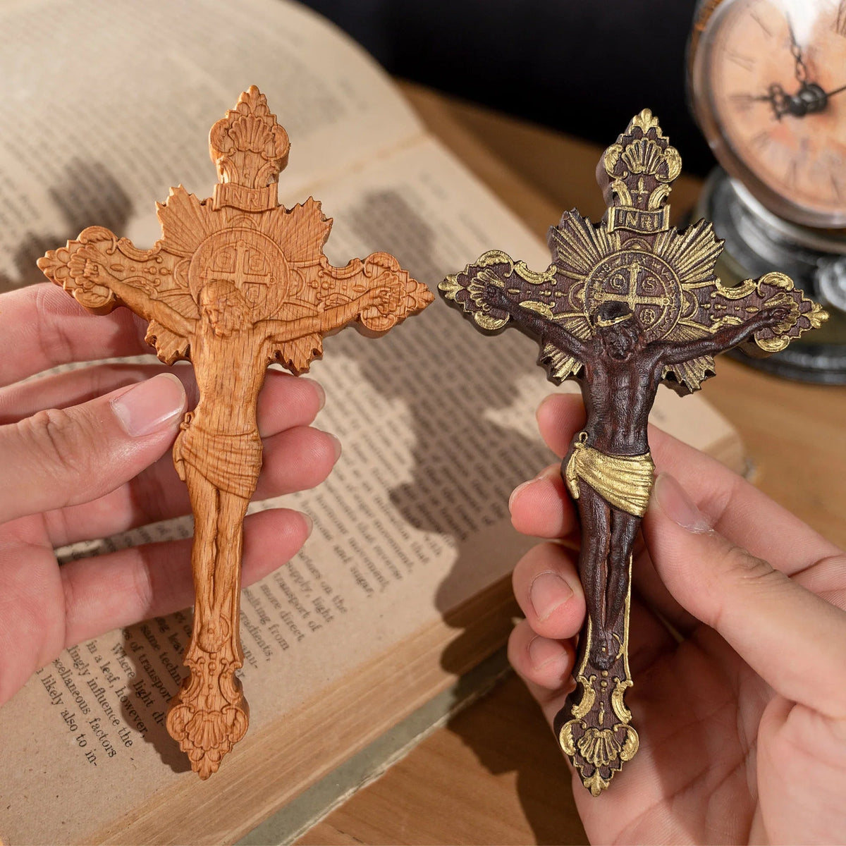 St. Benedict Exorcism Cross wood carved - Bless you and your family - BGCOPPER