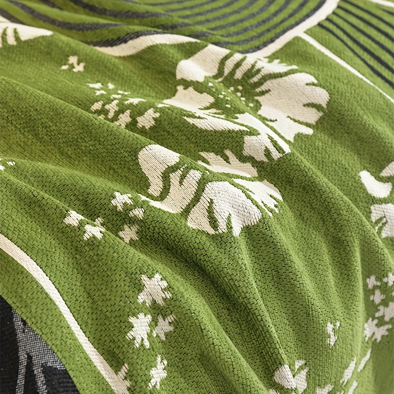 Botanical Elegance — A Luxury Green Sofa Throw for the Refined Home