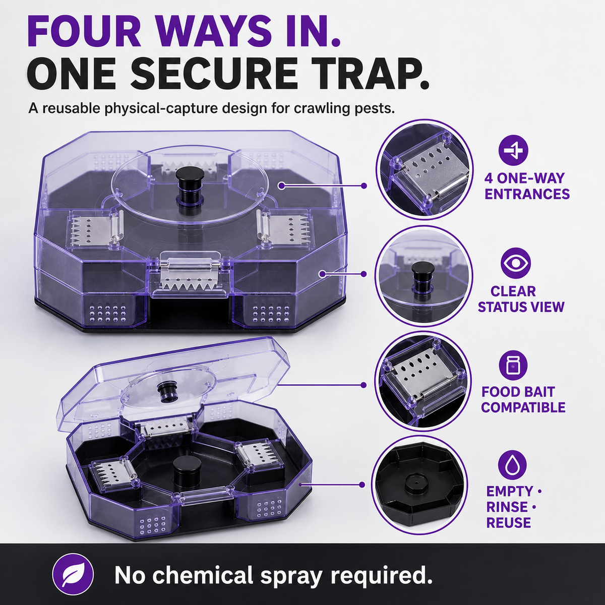 🪳 Reusable No-Spray Roach Trap – Chemical-Free, Washable Cockroach Catcher