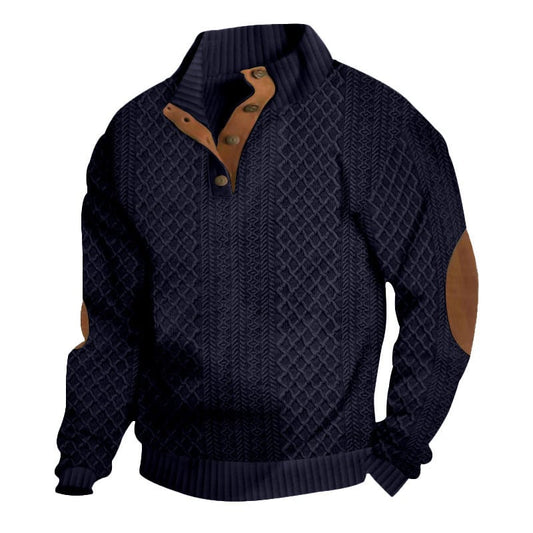🔥🔥🔥Men's Colorblock Patchwork Jacquard Button Front Sweatshirt, Regular Fit Casual Long Sleeve Stand Collar Sweatshirt for Fall & Winter, Fashion Men's Knitwear for Daily Wear