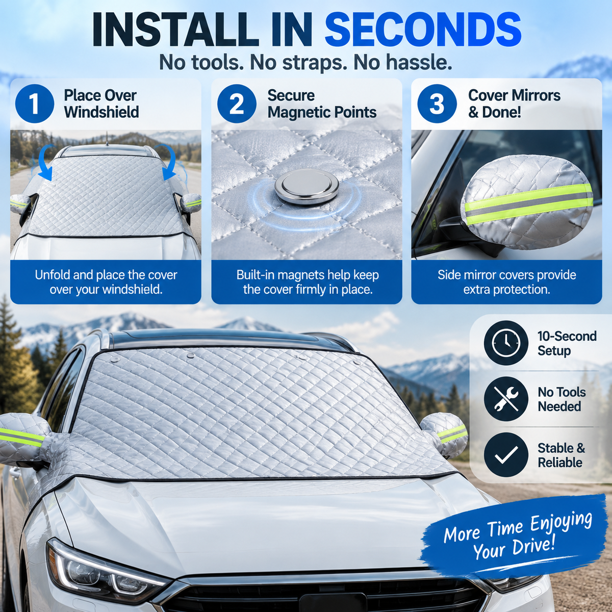 ⭐️ Magnetic Windshield Cover – All-Season Sun, Snow & Frost Protector for Cars, SUVs & Trucks