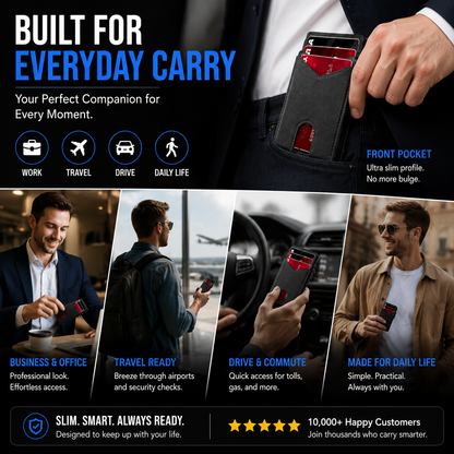 Genuine Leather RFID Blocking Pop-Up Wallet – Premium Aluminum Frame, One-Second Card Eject, Ultra-Slim Design