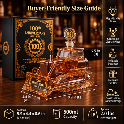 CAT 100th Anniversary Bulldozer Crystal Whiskey Decanter