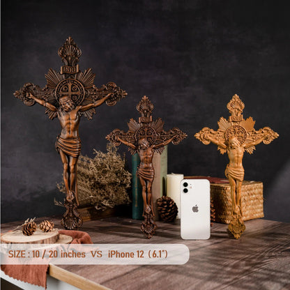 St. Benedict Exorcism Cross wood carved - Bless you and your family - BGCOPPER