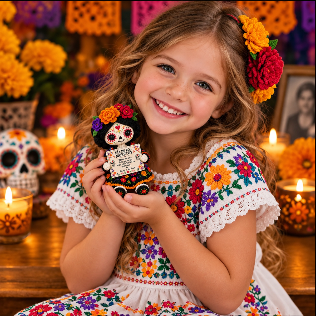 🖤Handcrafted Día de los Muertos Catrina Crochet Doll – Sugar Skull Memorial Keepsake