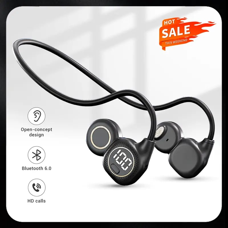 Open-ear sports Bluetooth headphones with a digital battery display