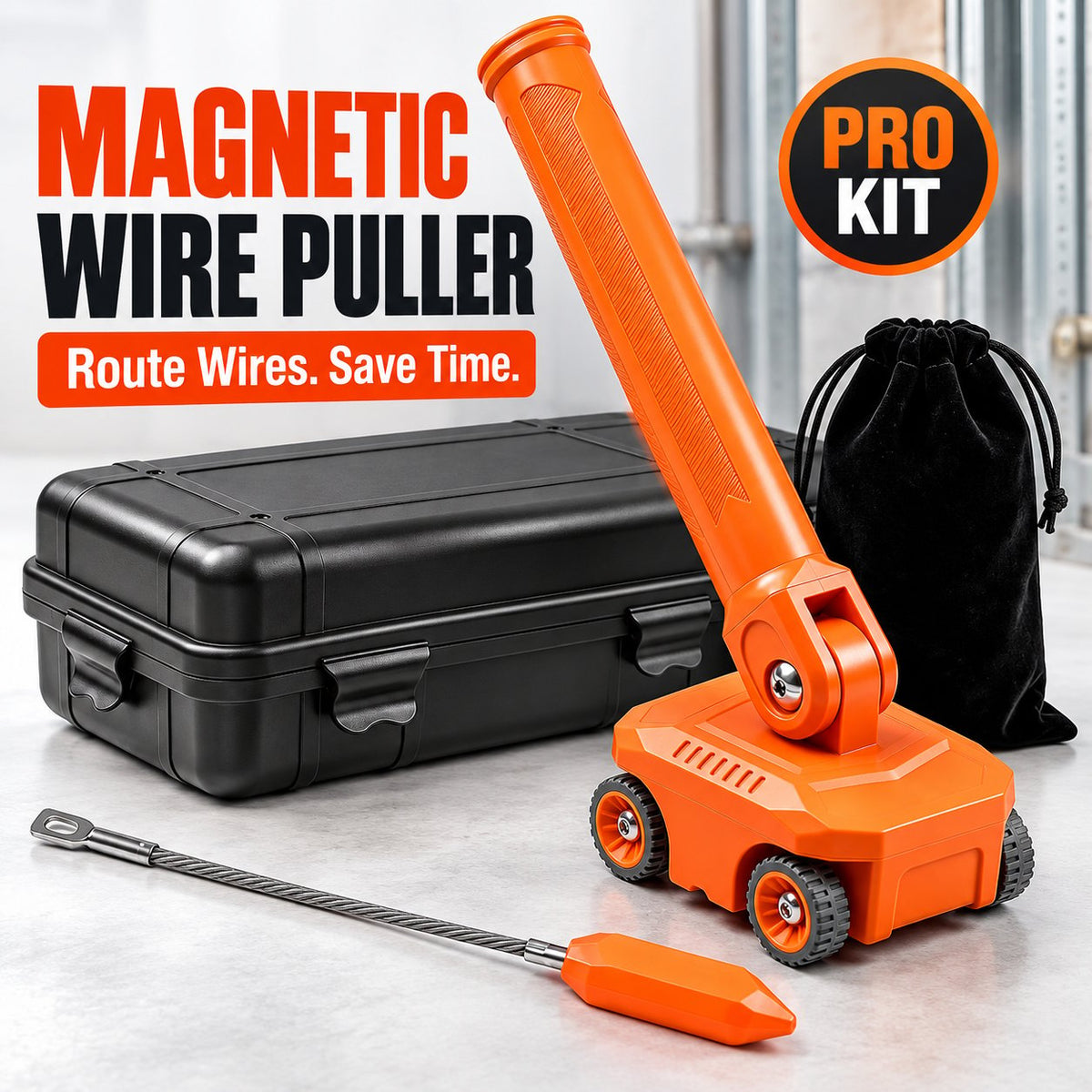 🧲 Magnetic Wire Puller with Wheels – Cable Fishing & Wall Wiring Installation Tool