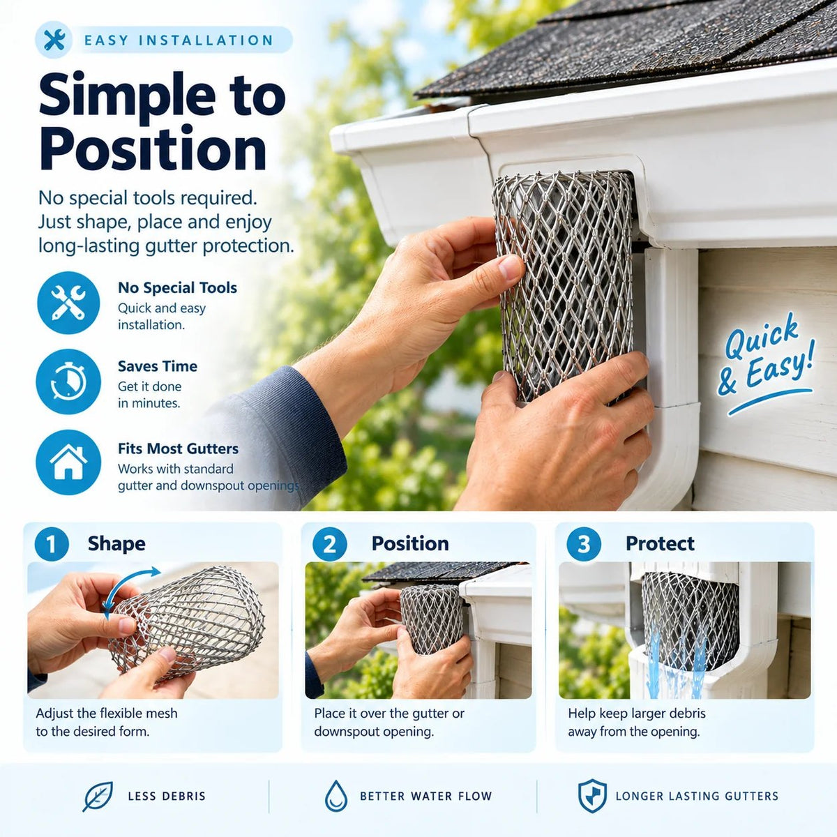 🍂Flexible Aluminum Gutter Leaf Guard – Keep Leaves Out, Let Water Flow🛡️