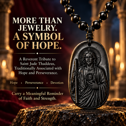 Saint Jude Thaddeus Obsidian Pendant Necklace – Vintage Beaded Faith Jewelry