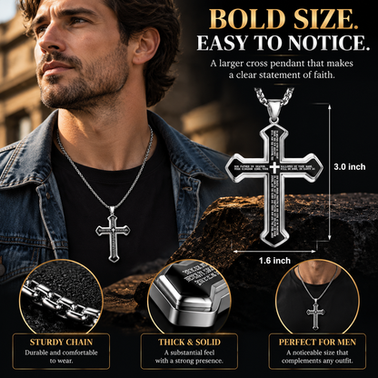 Men’s Engraved Lord’s Prayer Cross Pendant Necklace