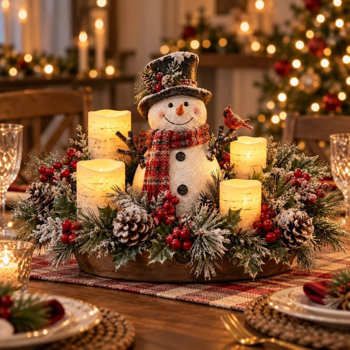 🕯️Christmas Lighted Centerpiece with Flameless Candle Glow