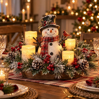 🕯️Christmas Lighted Centerpiece with Flameless Candle Glow