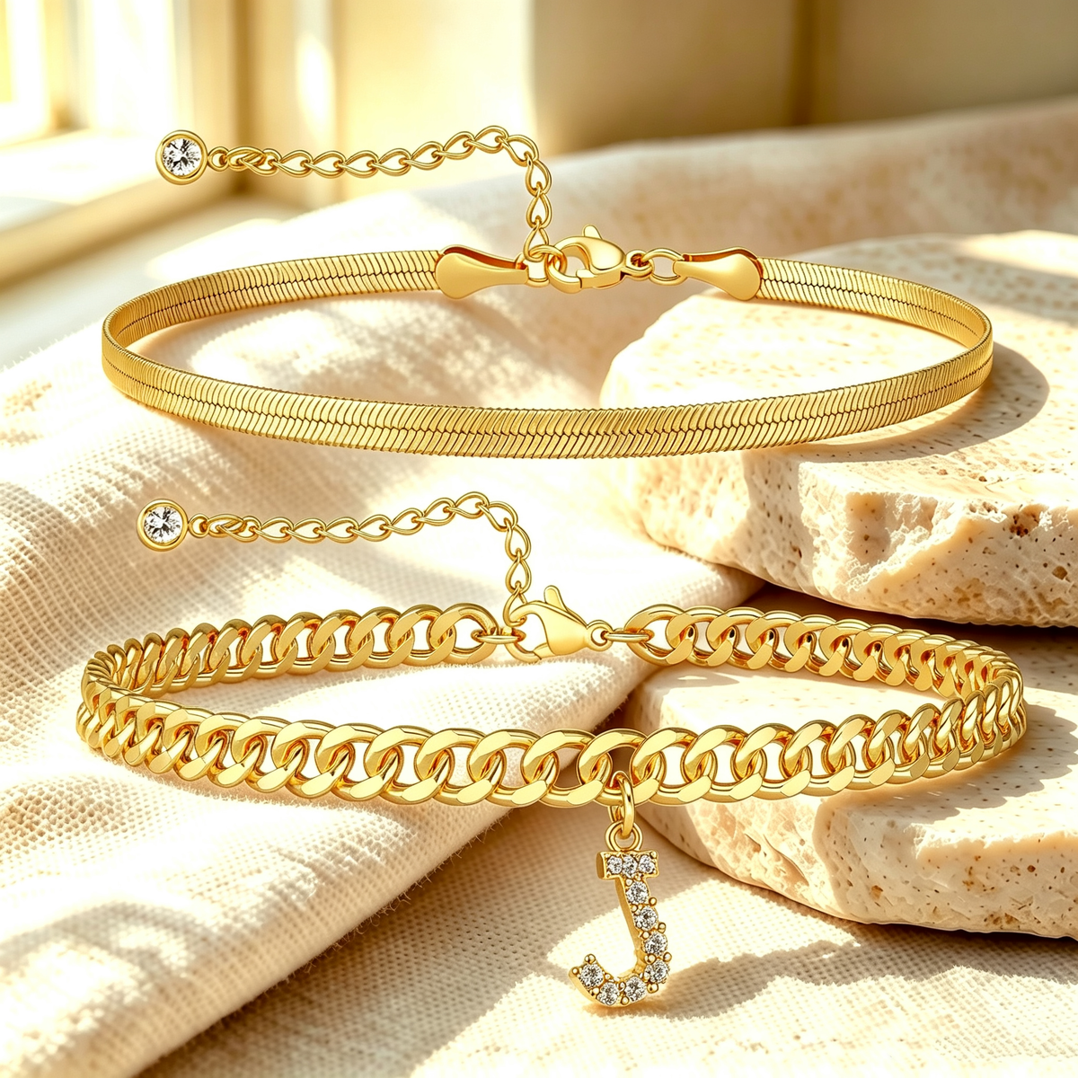 ✨ Gold Initial Anklet – ✨14K Gold Plated, Waterproof Adjustable Letter Pendant, Stackable Beach Jewelry
