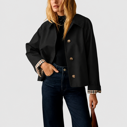 Free Shipping🎉 Women's Cropped Trench Coat – Relaxed Fit Jacket with Plaid Lining | 7 Colors