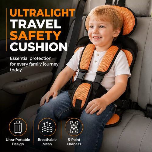 👶🛡️   Portable Child Car Seat – Cotton & Polyester, Lightweight & 5-Point Harness.🚙