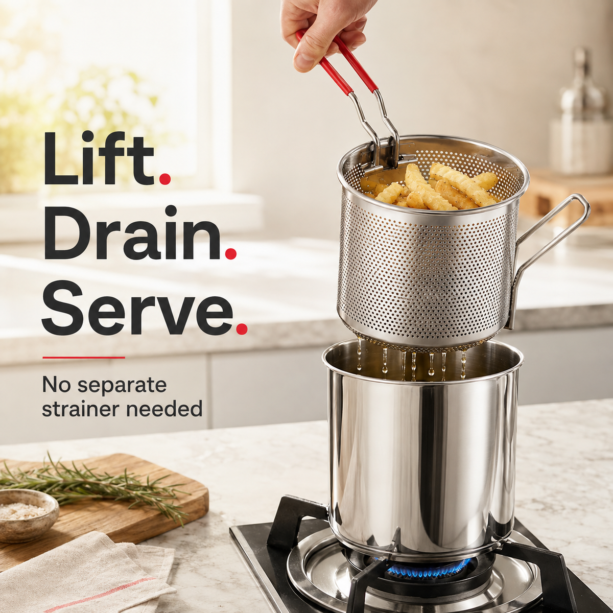 🍟 Personal Mini Deep Fryer Set – Stainless Steel Frying Pot with Draining Basket & Food Tongs
