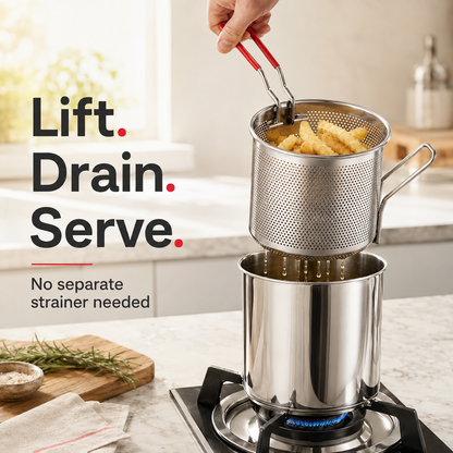 🍟 Personal Mini Deep Fryer Set – Stainless Steel Frying Pot with Draining Basket & Food Tongs