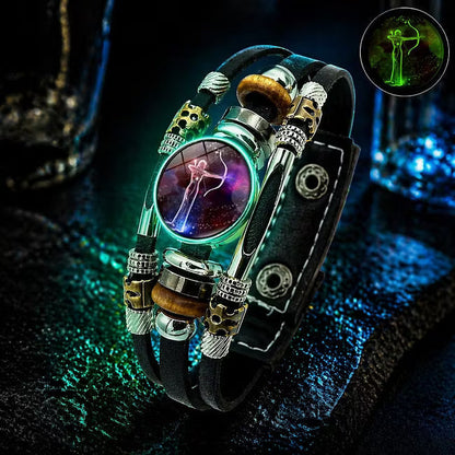 🌙♑ Glow-in-the-Dark Zodiac Sign Leather Bracelet – Unisex Constellation Jewelry, 6.9/8.1 in ✨