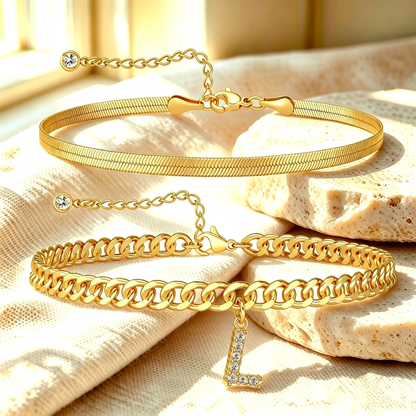 ✨ Gold Initial Anklet – ✨14K Gold Plated, Waterproof Adjustable Letter Pendant, Stackable Beach Jewelry