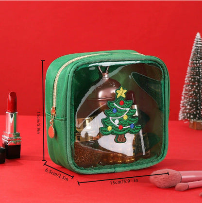 🎄 Christmas Tree Clear Makeup Bag – Festive Travel Organizer