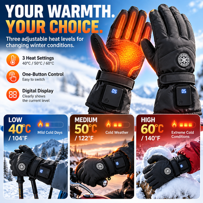 🔥 Rechargeable Heated Gloves – 3 Heat Settings, Touchscreen & Waterproof Winter Gloves