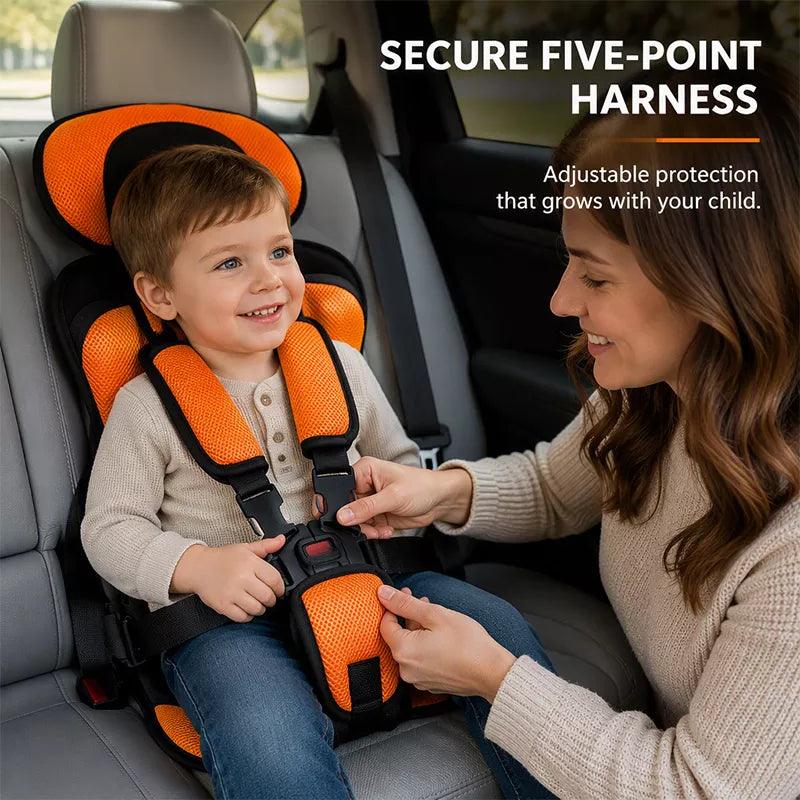 👶🛡️   Portable Child Car Seat – Cotton & Polyester, Lightweight & 5-Point Harness.🚙