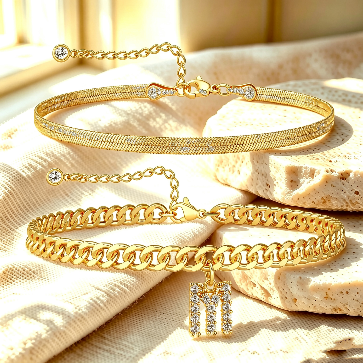 ✨ Gold Initial Anklet – ✨14K Gold Plated, Waterproof Adjustable Letter Pendant, Stackable Beach Jewelry