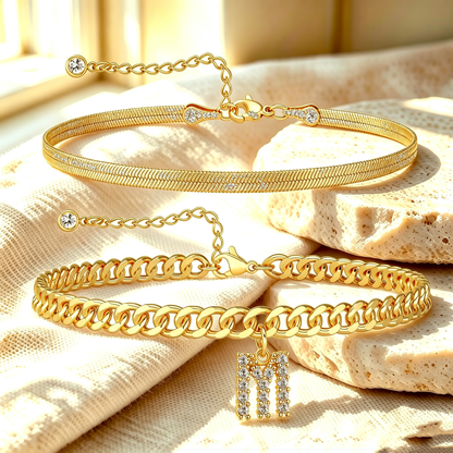 ✨ Gold Initial Anklet – ✨14K Gold Plated, Waterproof Adjustable Letter Pendant, Stackable Beach Jewelry