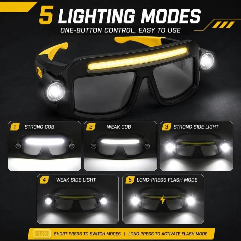💡 Hands-Free LED Light Glasses | Wide Front Light + Focused Side Beams for DIY, Repairs, Fishing & Camping