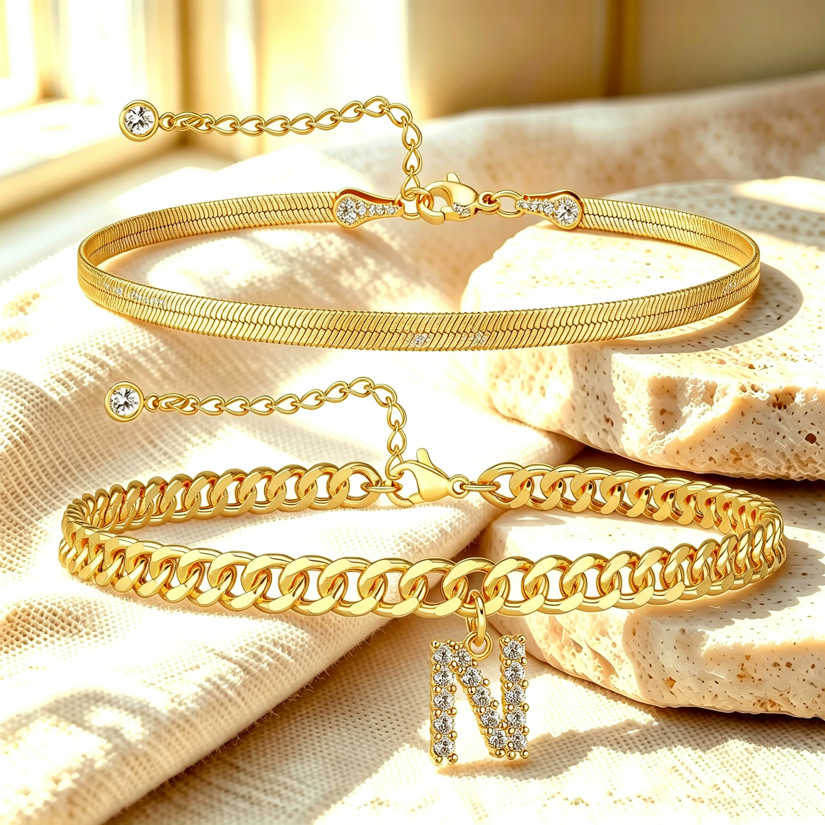 ✨ Gold Initial Anklet – ✨14K Gold Plated, Waterproof Adjustable Letter Pendant, Stackable Beach Jewelry