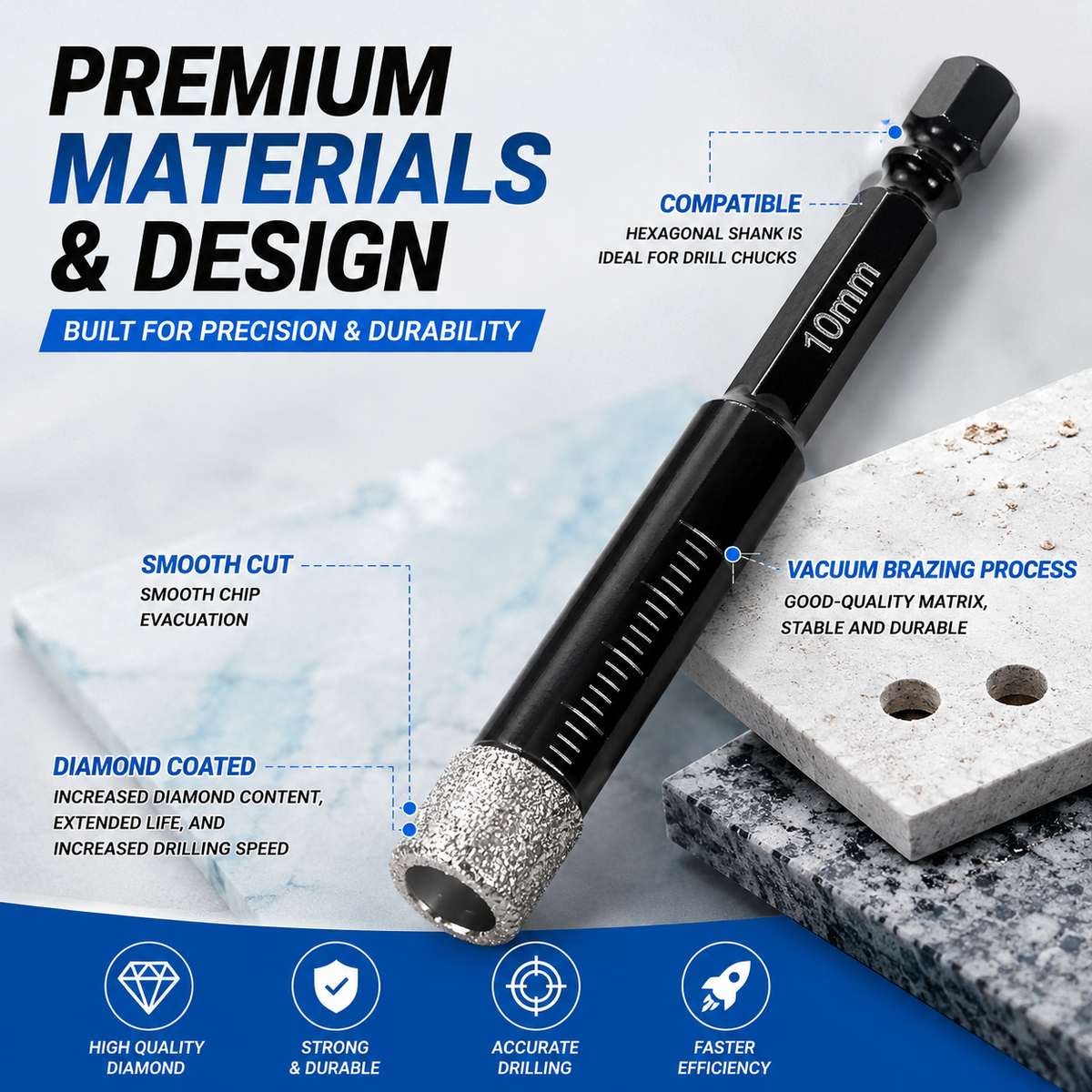 ⚡️6 Pcs Diamond Drill Bits Set,Brazed Diamond Drill Bits for Precision Drilling in Tile Ceramic Glass Granite Marble Masonry