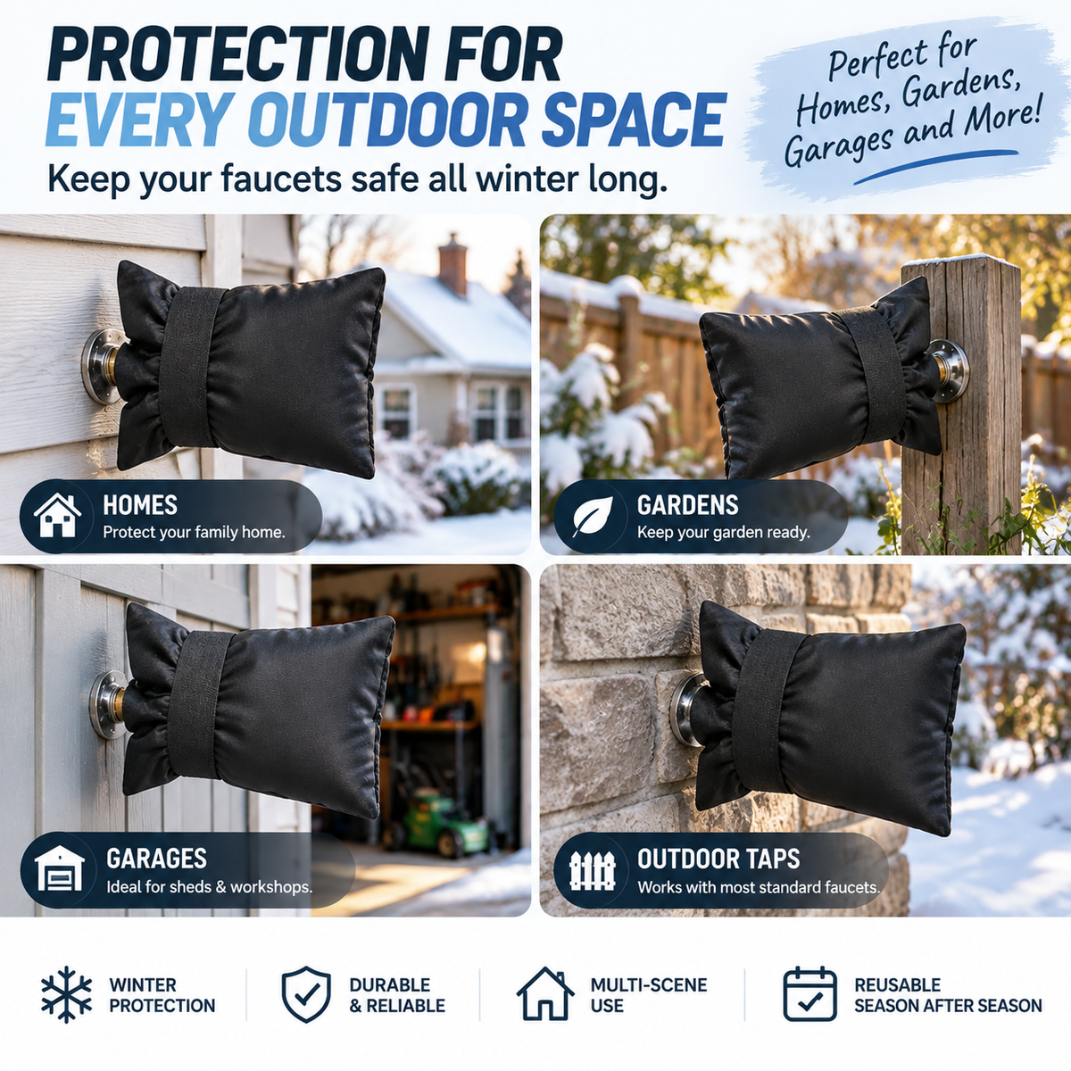 ❄️ Winter Faucet Covers — Protect Outdoor Faucets From Freezing & Costly Repairs