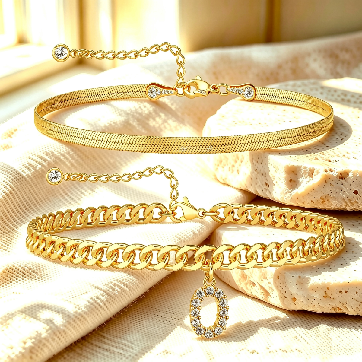 ✨ Gold Initial Anklet – ✨14K Gold Plated, Waterproof Adjustable Letter Pendant, Stackable Beach Jewelry
