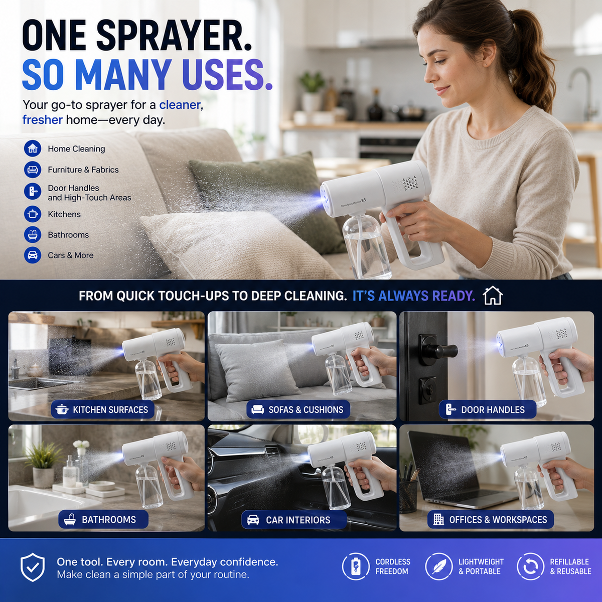 💨 Cordless Nano Mist Sprayer with UV Light – Portable Fine-Mist Spray Gun ✨