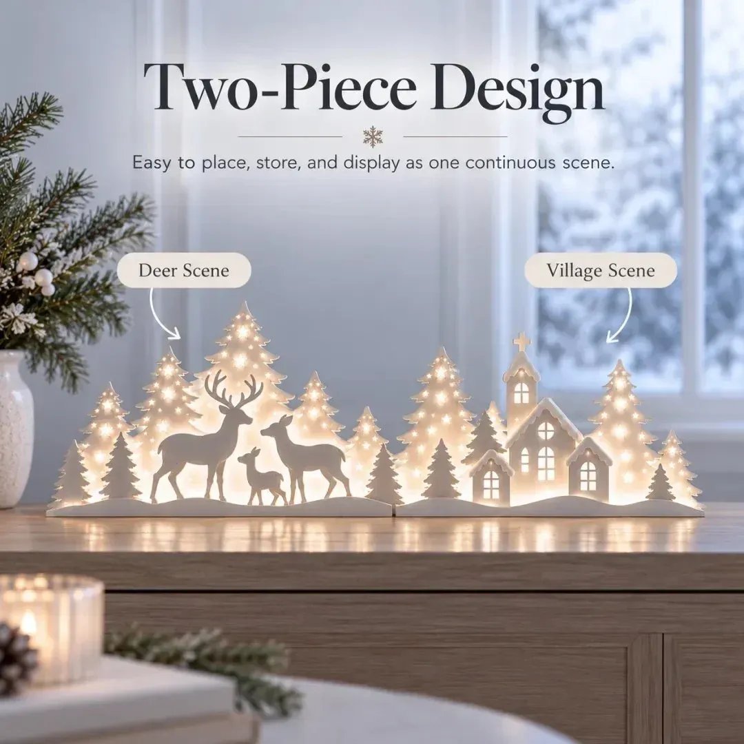 🦌 LED Christmas village with deer for the windowsill