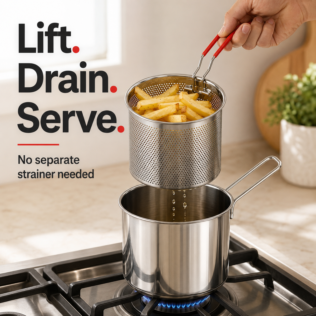 🍟 Personal Mini Deep Fryer Set – Stainless Steel Frying Pot with Draining Basket & Food Tongs