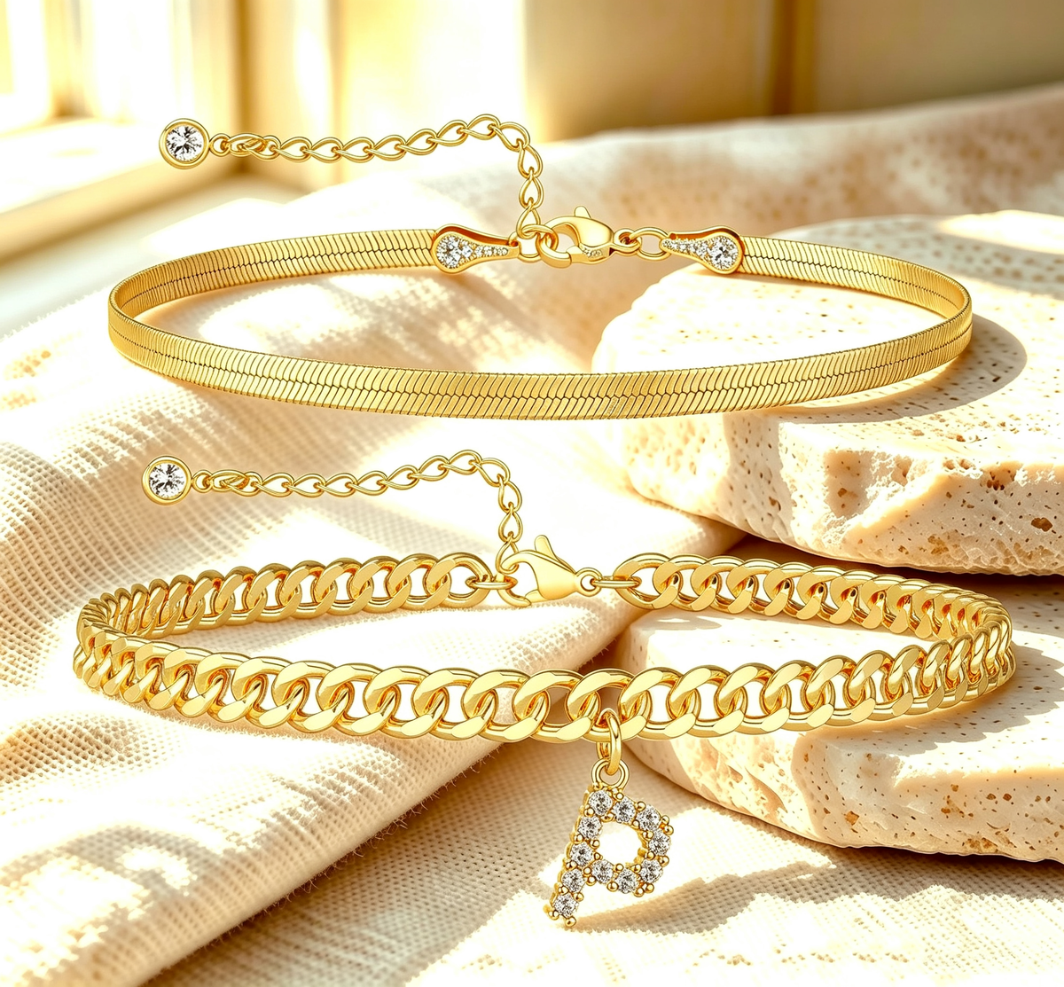 ✨ Gold Initial Anklet – ✨14K Gold Plated, Waterproof Adjustable Letter Pendant, Stackable Beach Jewelry
