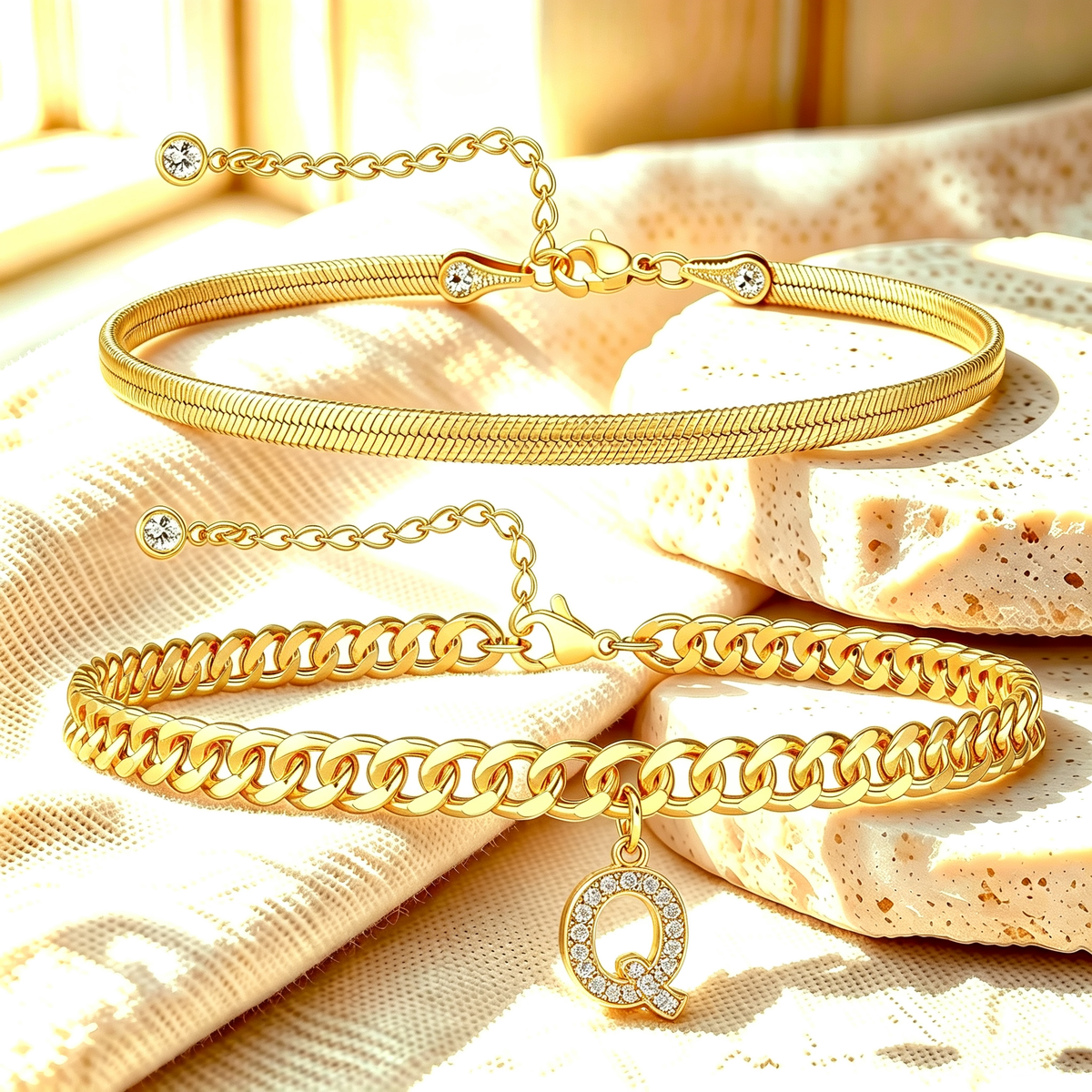✨ Gold Initial Anklet – ✨14K Gold Plated, Waterproof Adjustable Letter Pendant, Stackable Beach Jewelry