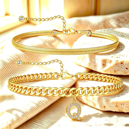 ✨ Gold Initial Anklet – ✨14K Gold Plated, Waterproof Adjustable Letter Pendant, Stackable Beach Jewelry