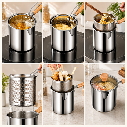 🍟 Personal Mini Deep Fryer Set – Stainless Steel Frying Pot with Draining Basket & Food Tongs