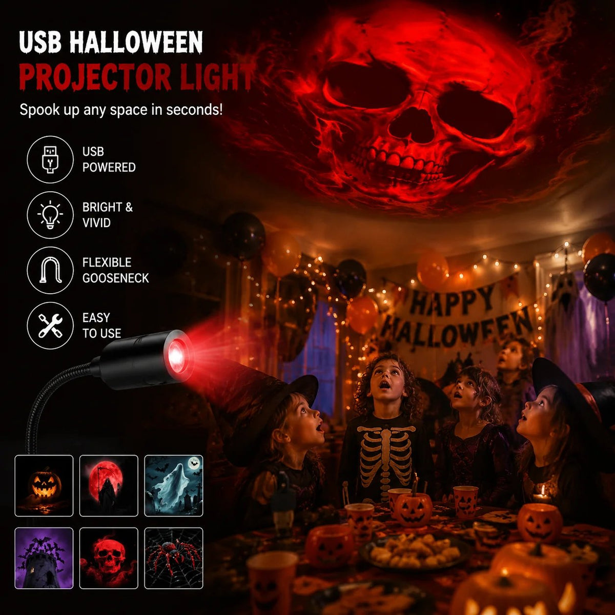 🎃✨ Plug-&-Play HD Halloween Star Projector – 6-Disc Set for a Spooky Holiday Atmosphere