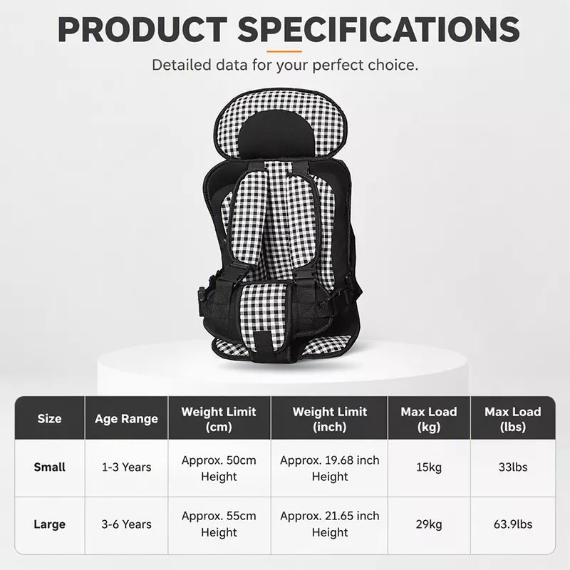 👶🛡️   Portable Child Car Seat – Cotton & Polyester, Lightweight & 5-Point Harness.🚙