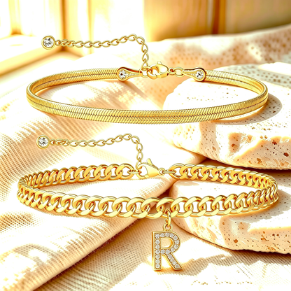 ✨ Gold Initial Anklet – ✨14K Gold Plated, Waterproof Adjustable Letter Pendant, Stackable Beach Jewelry