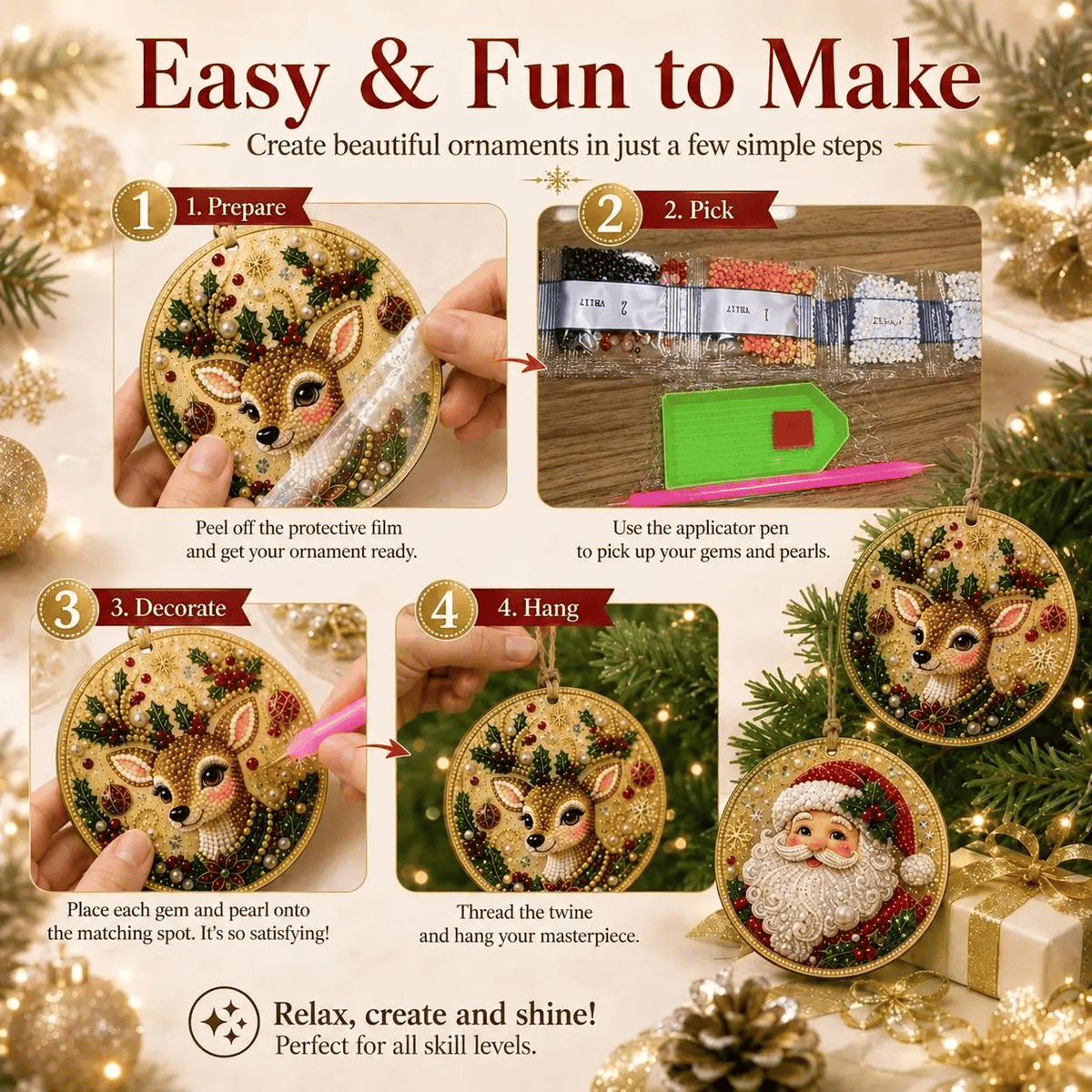 🔥Last Day of the Promotion!🎄Christmas DIY Diamond Painting Ornament Set (6‑Pieces)🎅