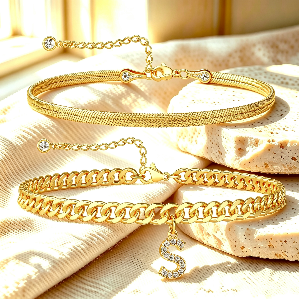 ✨ Gold Initial Anklet – ✨14K Gold Plated, Waterproof Adjustable Letter Pendant, Stackable Beach Jewelry