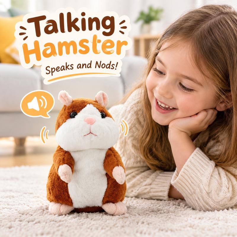 🐹🎁50% OFF NOW! Talking Hamster Plush Toy – Repeats What You Say, Auto Head Shaking Interactive Stuffed Animal, Hilarious Educational Toy for Kids & Party Fun