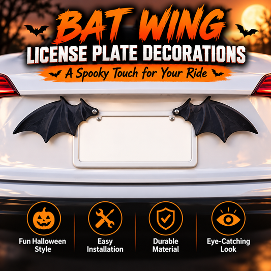 Bat Wing License Plate Decorations – Pair of 7.08' Halloween Car Tag Wings for Cars & Trucks