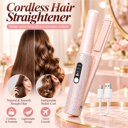💕✨ Rechargeable Mini Hair Straightener – Cordless USB-C Portable Styling Iron