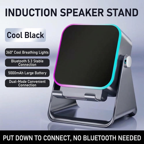 🎵📱 5-in-1: Bluetooth Speaker + Phone Stand + 8 RGB Lighting Effects + 360° Adjustable Mount + 3500mAh Battery